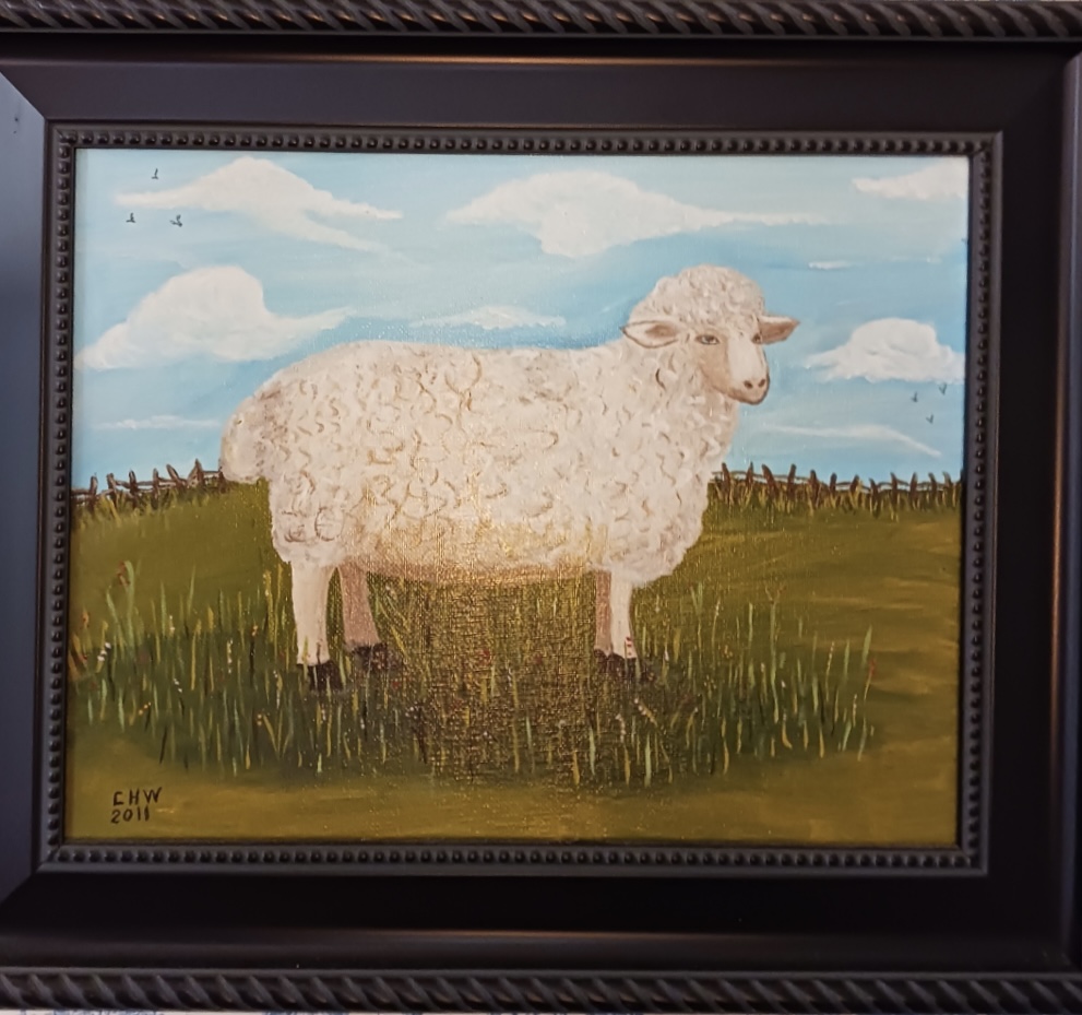 Painting of sheep in grass